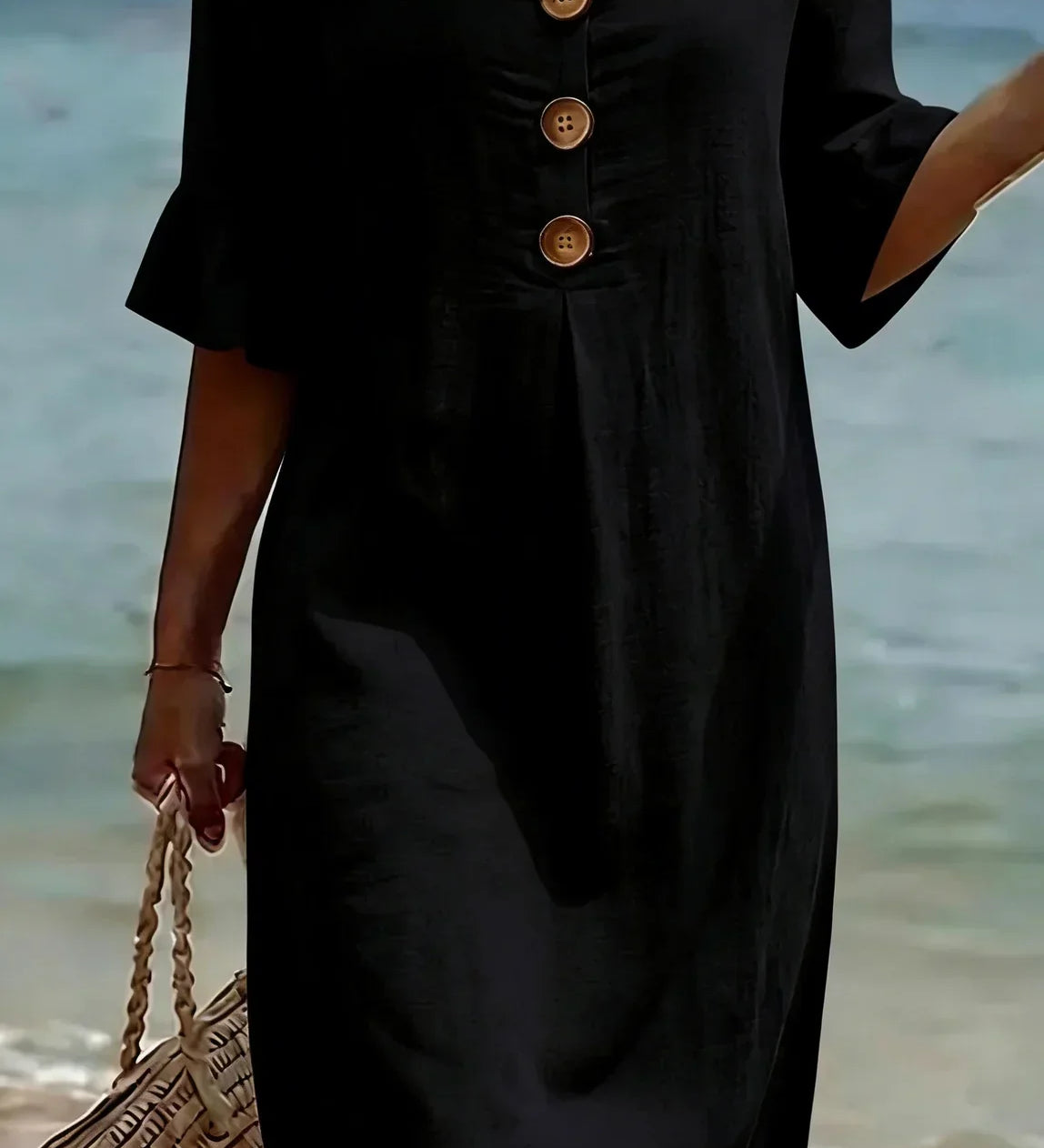 Vanesa – Robe fluide avec manches volantées et boutons