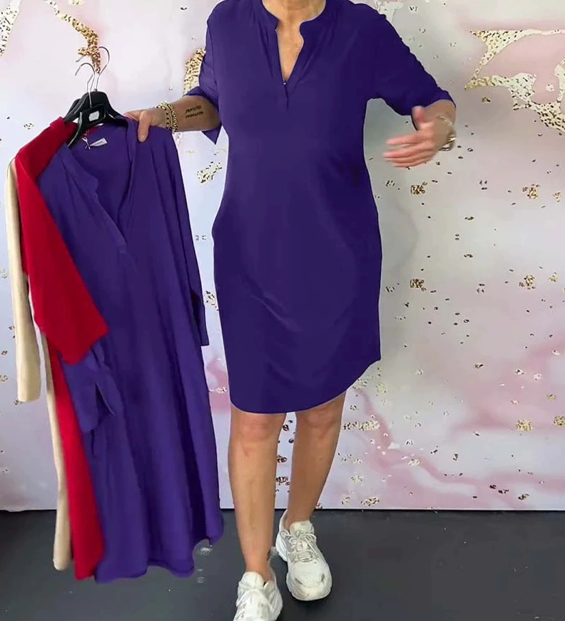 Hélène – Robe unie élégante col V