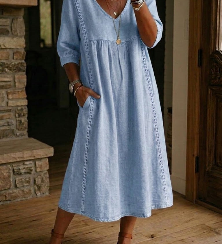 Aurélie – Robe midi fluide à dentelle raffinée