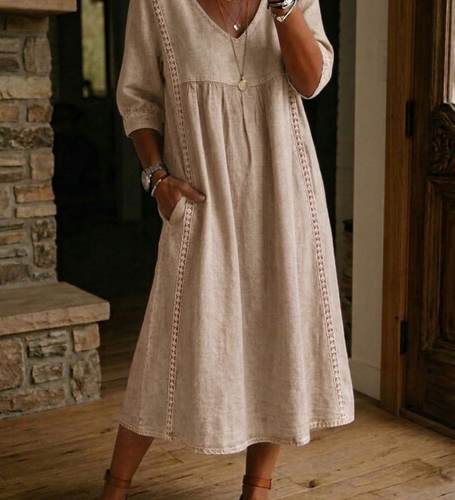 Aurélie – Robe midi fluide à dentelle raffinée