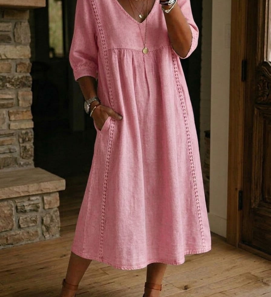 Aurélie – Robe midi fluide à dentelle raffinée