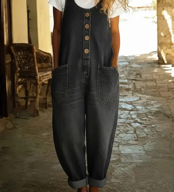 Valentina - Salopette en denim de coton lavé vintage