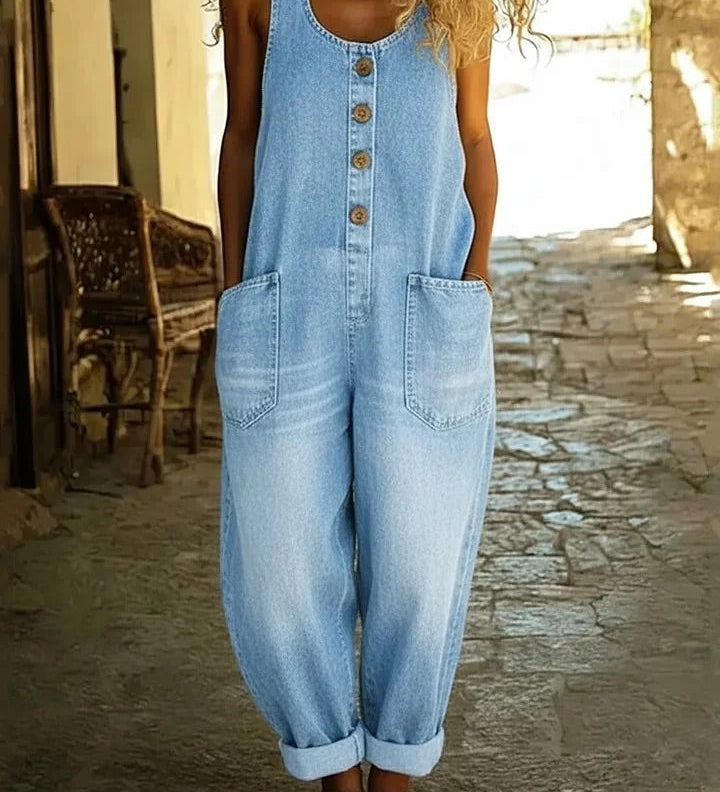 Valentina - Salopette en denim de coton lavé vintage