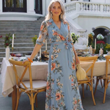 Charlotte | Robe longue portefeuille fleurie à col V